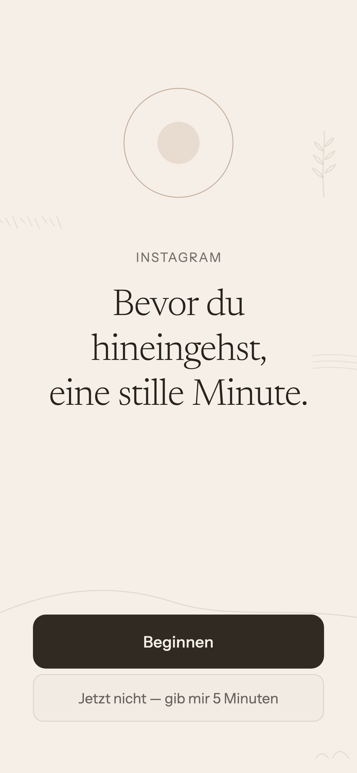 Die Breathe & Pray App zeigt vor Instagram eine ruhige Minute an.